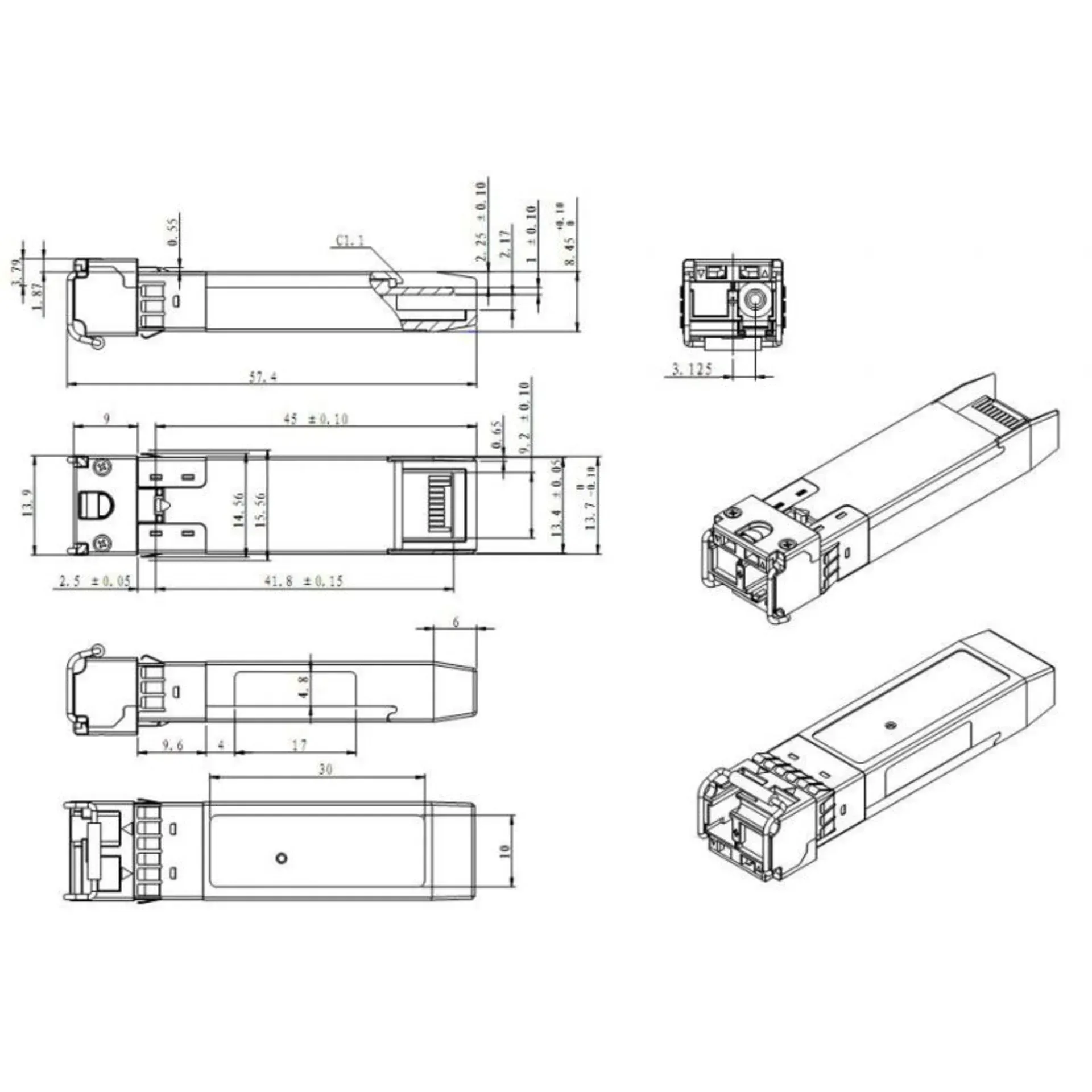 Модуль SFP+ WDM, дальность до 60км (21dB), 1330нм