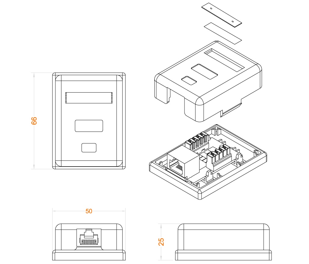 Сетевая розетка, накладная CAT6 FTP-RJ45, 1 портовая